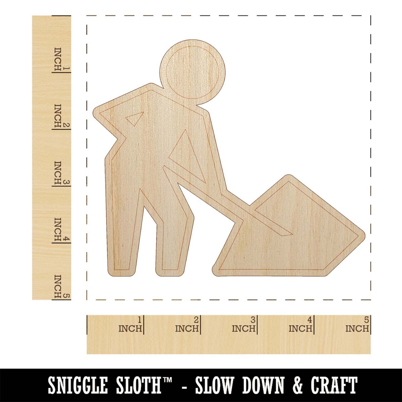 Man with Shovel Construction Zone Sign Unfinished Wood Shape Piece Cutout for DIY Craft Projects